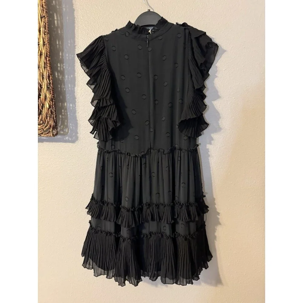 Kate Spade Devore Dress 6 Black Silk Mix Bakery Dot Ruffle Dress